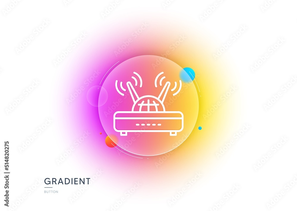 Fototapeta premium Wifi router line icon. Gradient blur button with glassmorphism. Computer component sign. Internet symbol. Transparent glass design. Wifi line icon. Vector