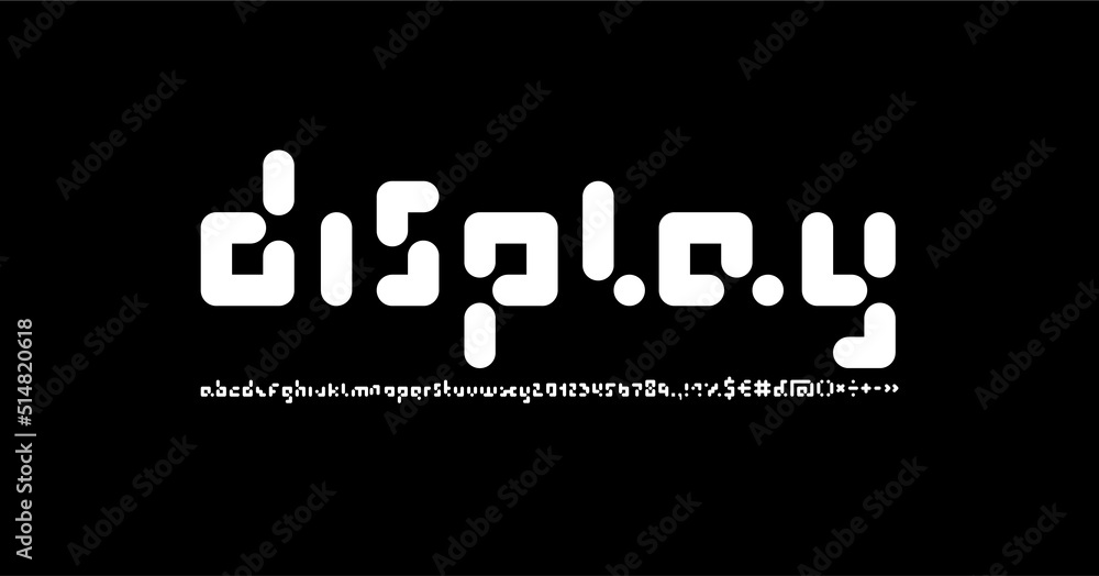Display font, trendy alphabet, black round letters and numbers, vector
