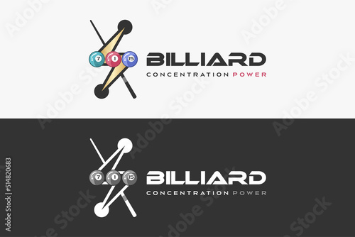 Billiard logo design with creative concept, billiard ball icon combined with electric icon and billiard stick