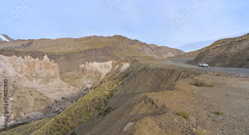 Road in the dry and desert montains in Maule  Chile during winter
