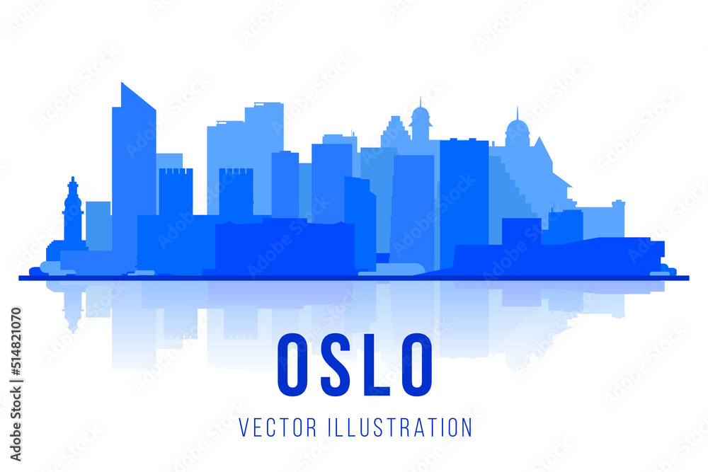 Oslo Norway skyline  silhouette background. Vector Illustration. Business travel and tourism concept with modern buildings. Image for presentation, banner, placard and web site.
