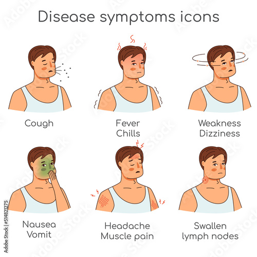 Man icons symptoms set of bad deseases