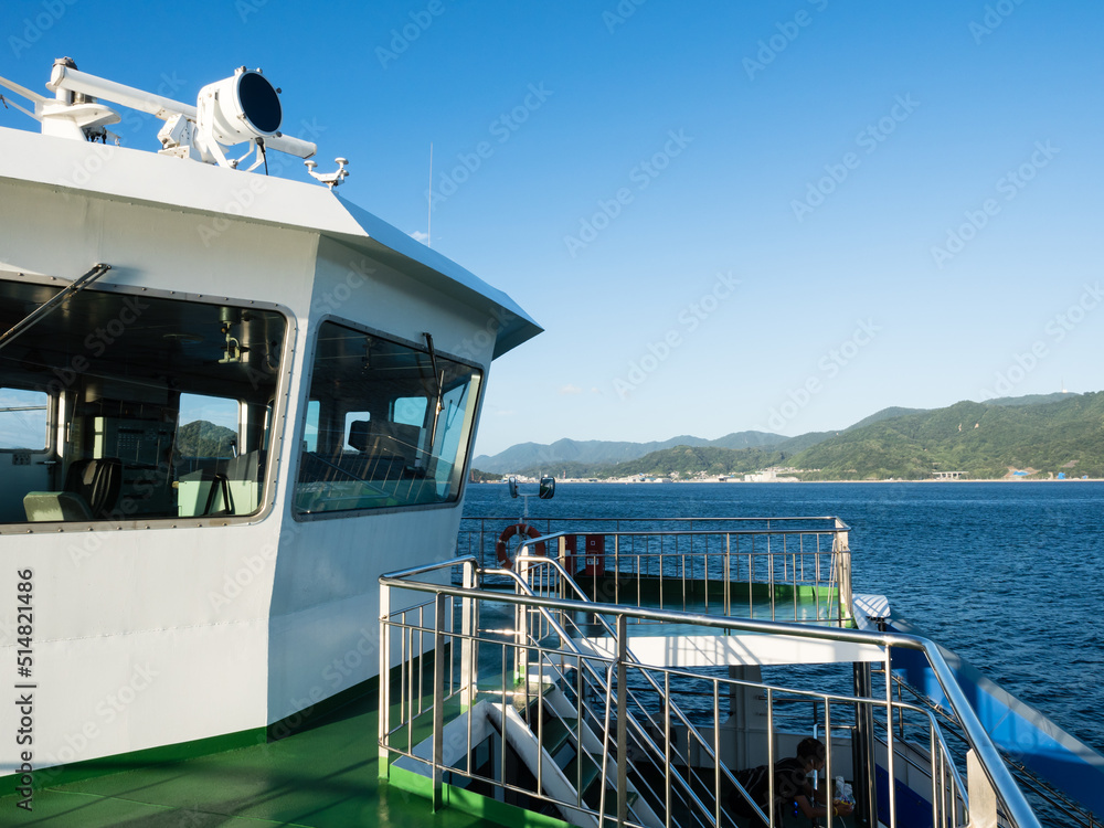 Upper deck of a car ferry crossing the Seto Inland Sea returning to Hiroshima port - Hiroshima prefecture, Japan