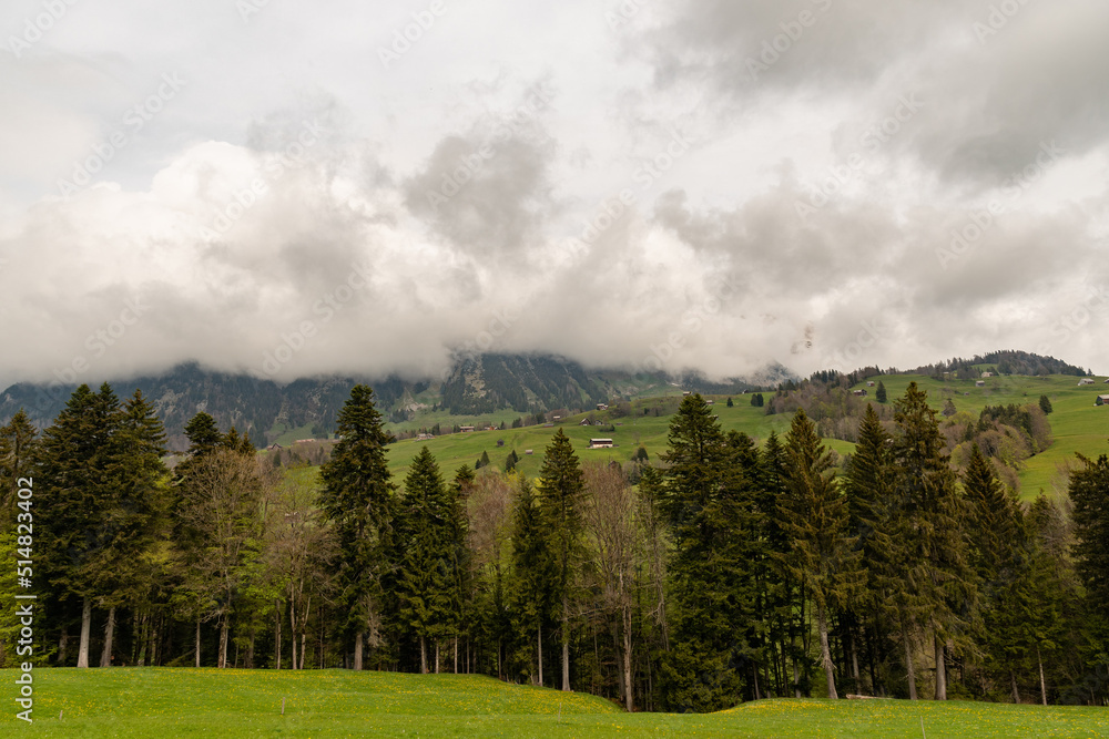 Bad weather over the rhine valley in Gams in Switzerland Bad weather over the rhine valley in Gams in Switzerland