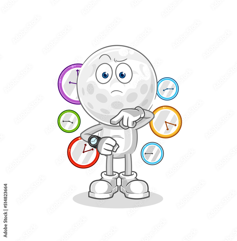 golf head with wristwatch cartoon. cartoon mascot vector