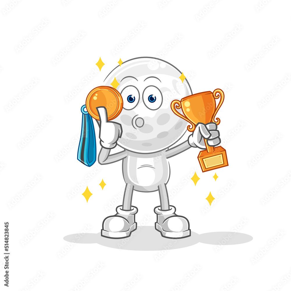 golf head winner with trophie. cartoon character golf head winner with trophie. cartoon character