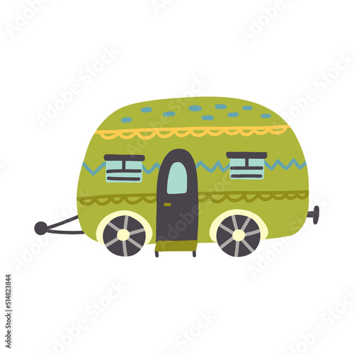 Camper Homes on Wheels. Camping hippie transport. Hiking clipart. Children design isolated element vector doodle naive art illustration