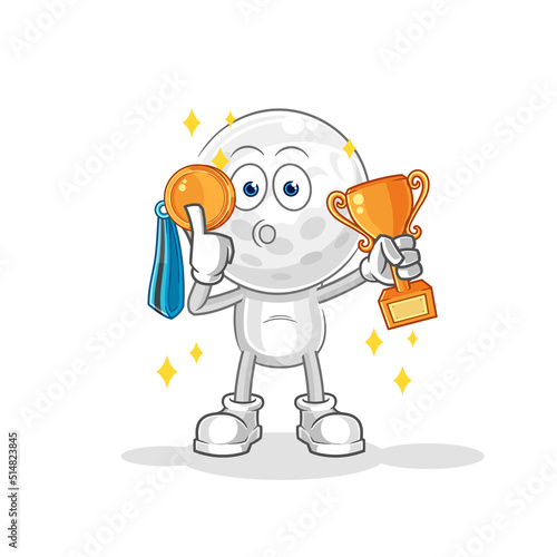 golf head winner with trophie. cartoon character