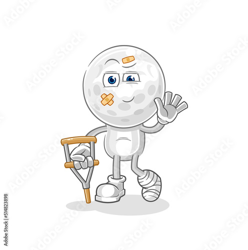golf head sick with limping stick. cartoon mascot vector