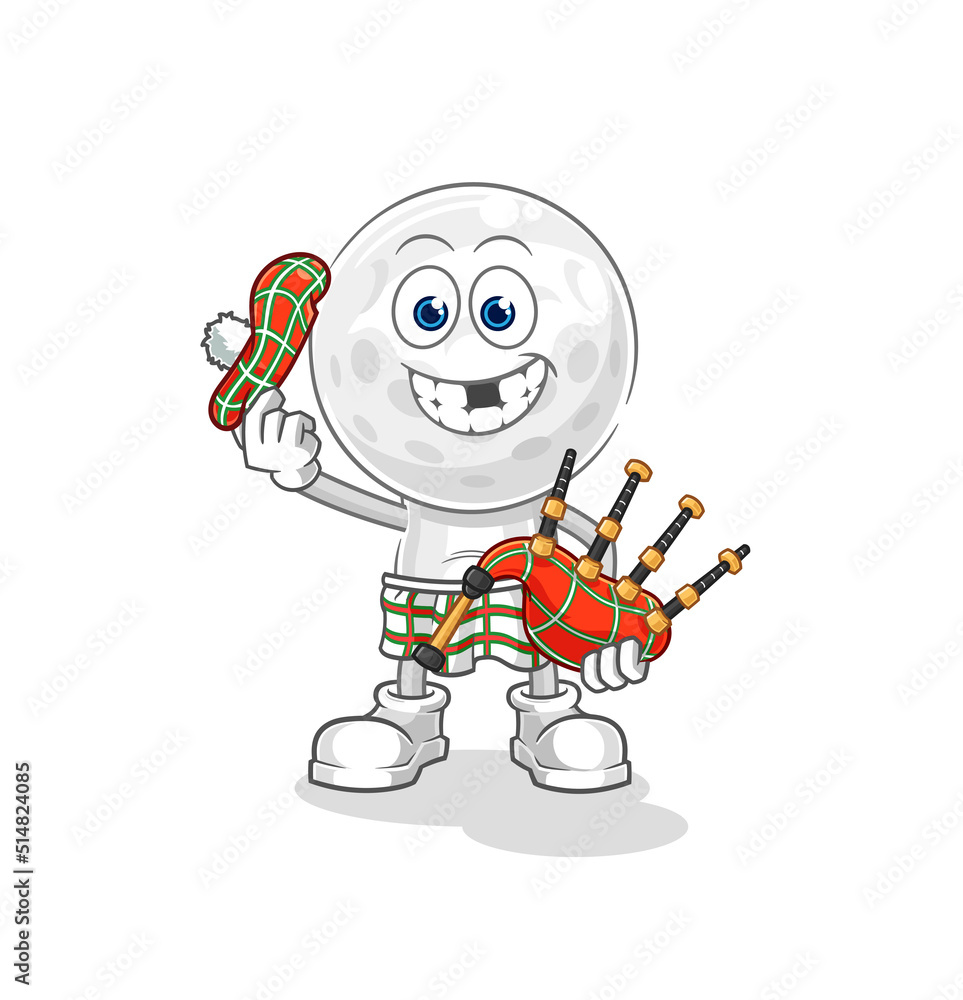 Obraz premium golf head scottish with bagpipes vector. cartoon character
