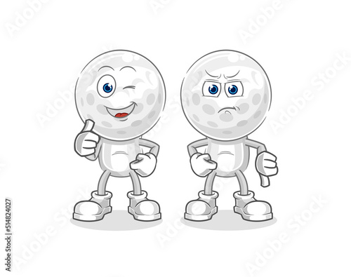 golf head thumbs up and thumbs down. cartoon mascot vector
