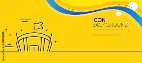 Sports stadium line icon. Abstract yellow background. Arena with flag sign. Sport complex symbol. Minimal arena line icon. Wave banner concept. Vector