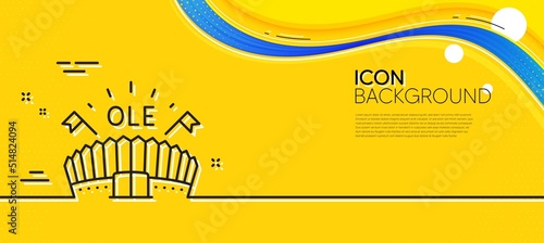 Sports arena line icon. Abstract yellow background. Stadium with flags sign. Sport complex symbol. Minimal sports arena line icon. Wave banner concept. Vector