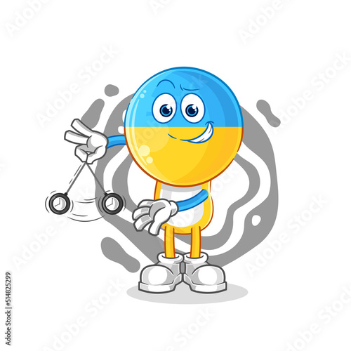ukraine flag head hypnotizing cartoon. cartoon mascot vector