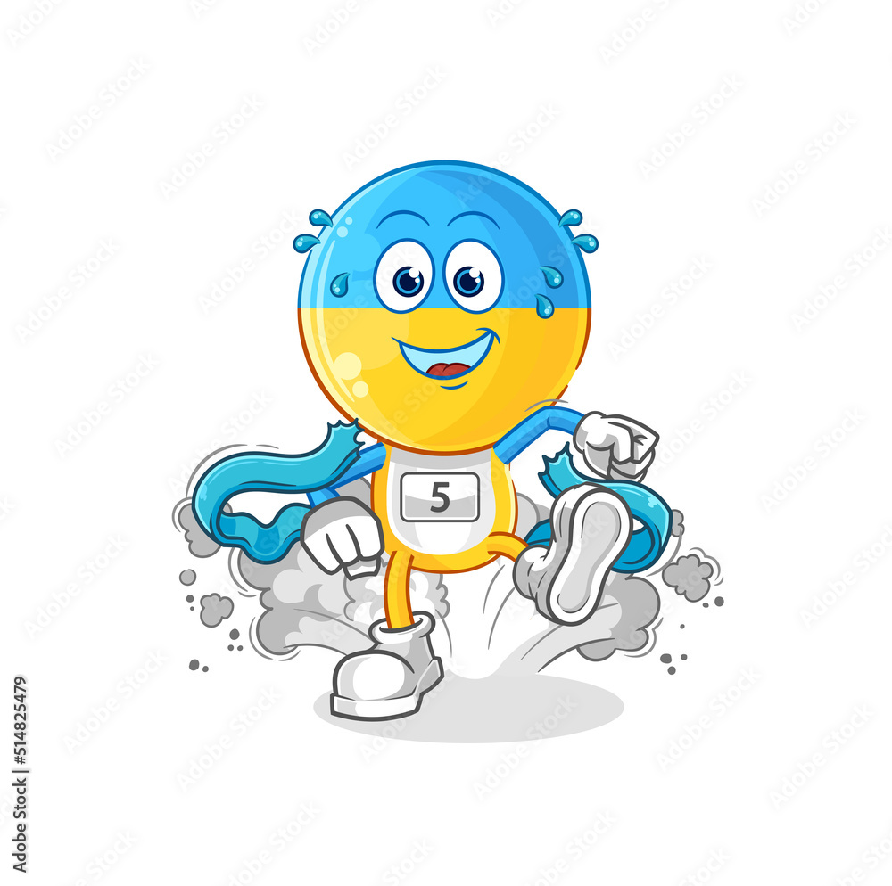 ukraine flag head runner character. cartoon mascot vector ukraine flag head runner character. cartoon mascot vector