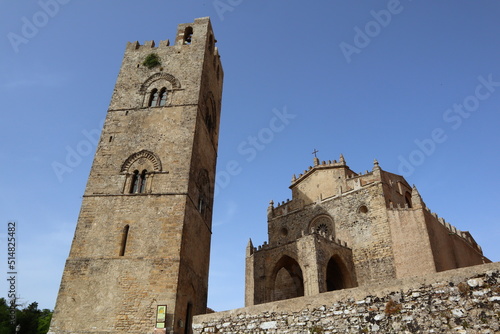 Erice, Sicily (Italy): Real Duomo (Real Chiesa Madrice Insigne Collegiata) built in 1314 dedicated to the Assumption of the Virgin and King Frederick's Tower 