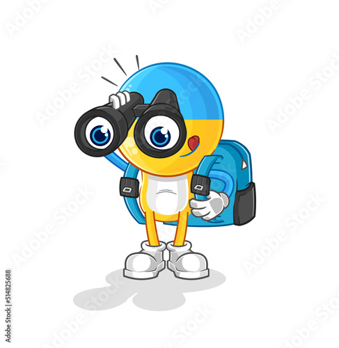 ukraine flag head with binoculars character. cartoon mascot vector
