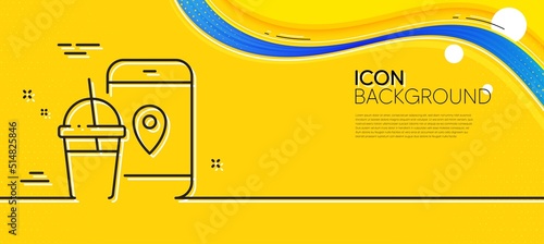 Food delivery app line icon. Abstract yellow background. Contactless meal order sign. Grocery phone application symbol. Minimal food app line icon. Wave banner concept. Vector