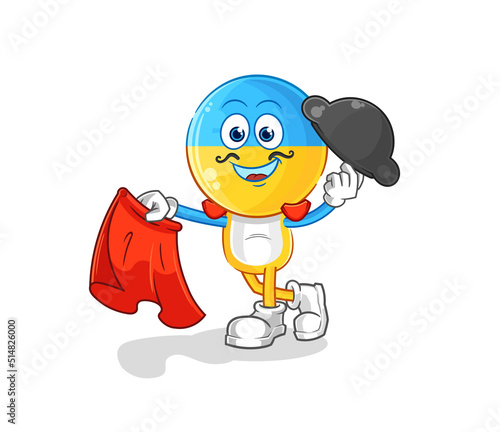 ukraine flag head matador with red cloth illustration. character vector