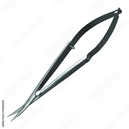 Microsurgical scissors. Surgical tool. Special medical equipment. Vector illustration .