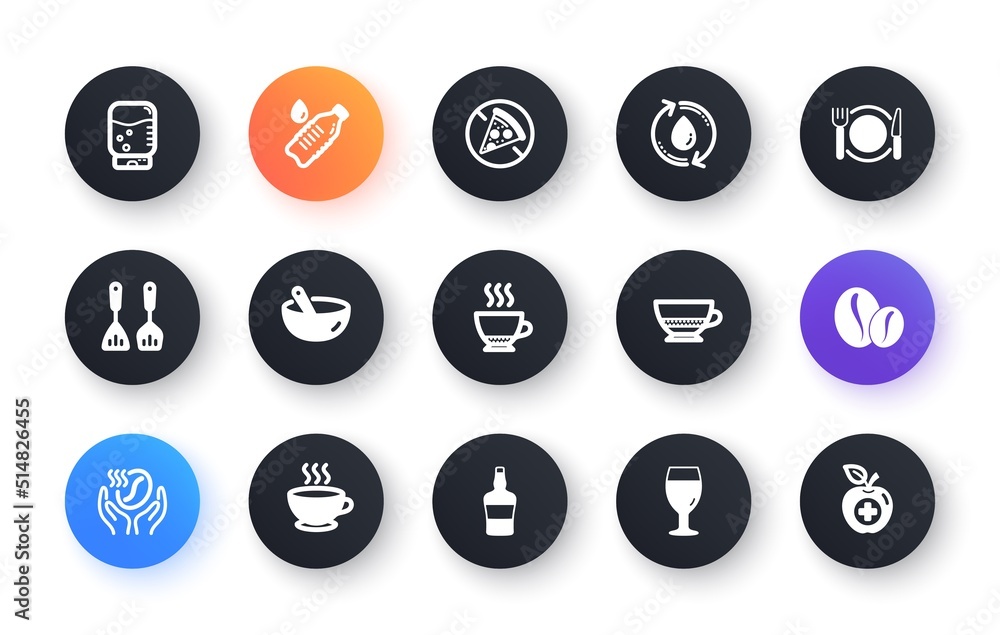 Minimal set of Restaurant food, Cooking cutlery and Espresso flat icons for web development. Water cooler, Coffee, Prohibit food icons. Coffee cup, Refill water, Scotch bottle web elements. Vector Minimal set of Restaurant food, Cooking cutlery and Espresso flat icons for web development. Water cooler, Coffee, Prohibit food icons. Coffee cup, Refill water, Scotch bottle web elements. Vector