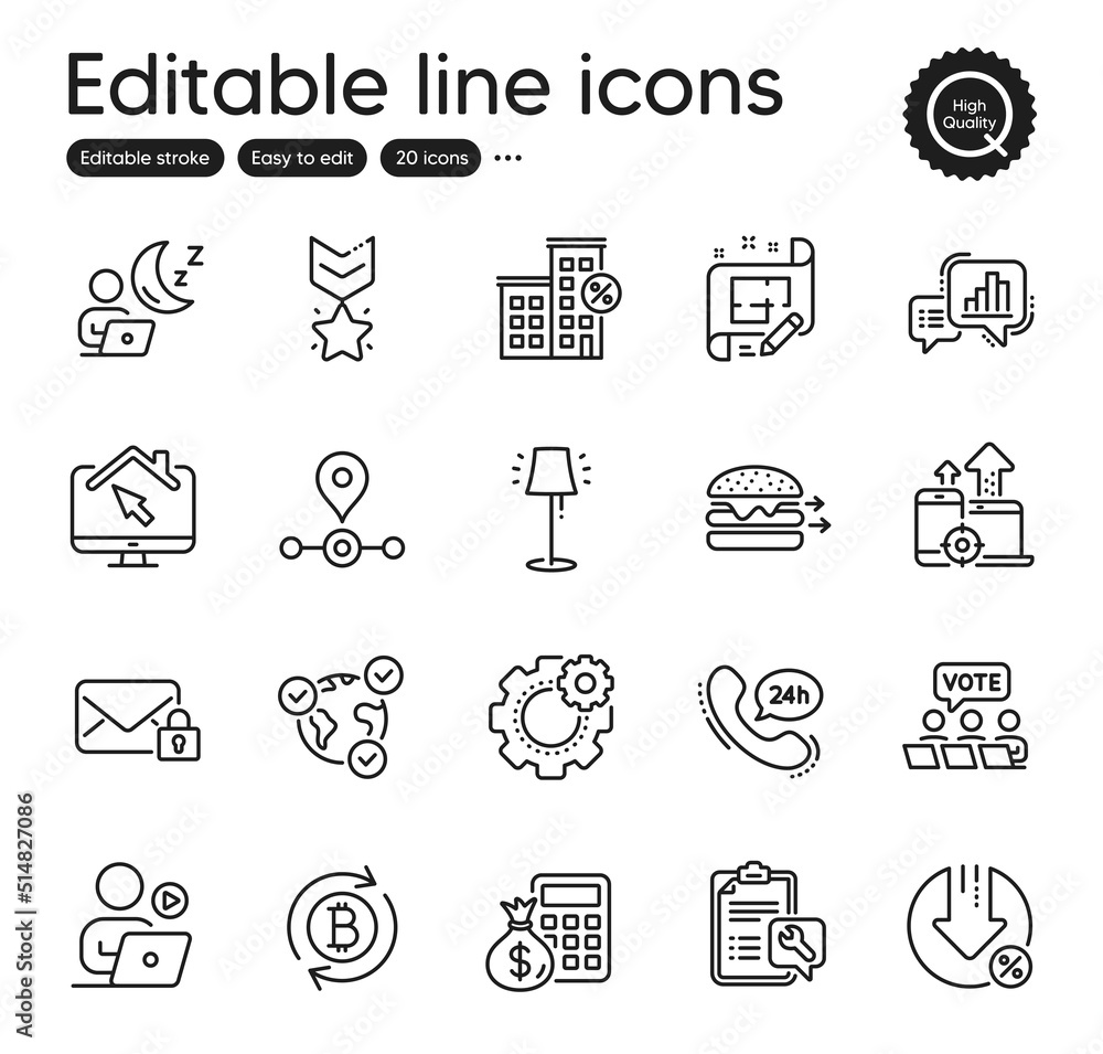 Set of Technology outline icons. Contains icons as Stand lamp, Finance calculator and Refresh bitcoin elements. Graph chart, Architect plan, Loan percent web signs. Winner medal. Vector Set of Technology outline icons. Contains icons as Stand lamp, Finance calculator and Refresh bitcoin elements. Graph chart, Architect plan, Loan percent web signs. Winner medal. Vector