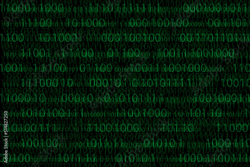 Digital stream binary code data on green matrix background