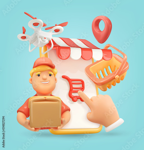 Delivery. Online shop 3d vector illustration
