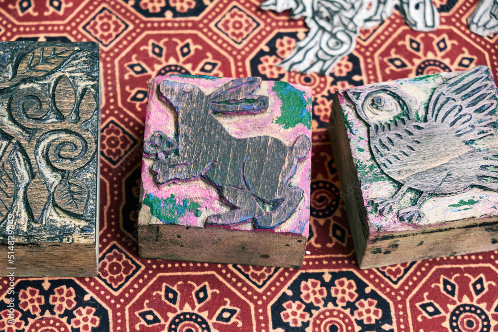 Wooden stamps for medieval ink printing on fabric and vintage clothing. Reconstruction of the events of the Middle Ages in Europe. Wooden stamps for medieval ink printing on fabric and vintage clothing. Reconstruction of the events of the Middle Ages in Europe.