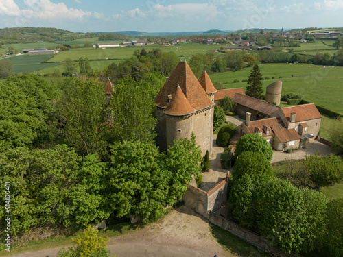 Print op canvas Aerial view of the Pancy castle in Angely Burgundy France with central keep prot