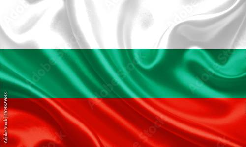 Fotografie 3d illustration Bulgaria flag on satin texture with waving flag