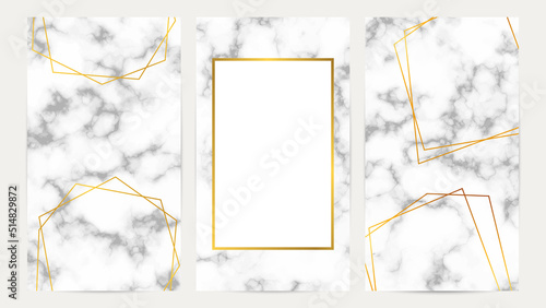 Golden geometric frames on marble texture