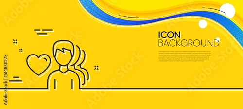 Couple Love line icon. Abstract yellow background. Group of Men sign. Valentines day symbol. Minimal man love line icon. Wave banner concept. Vector