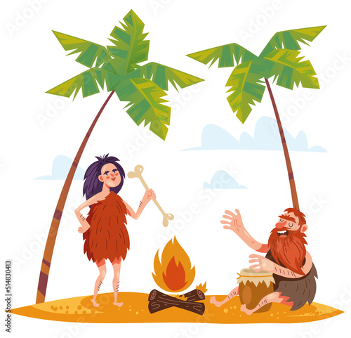 Cave age people family tribe isolated set. Vector cartoon design element illustration