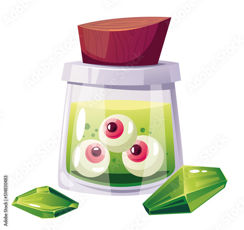 Magic flask with eyeballs and poison concept. Vector design element cartoon illustration