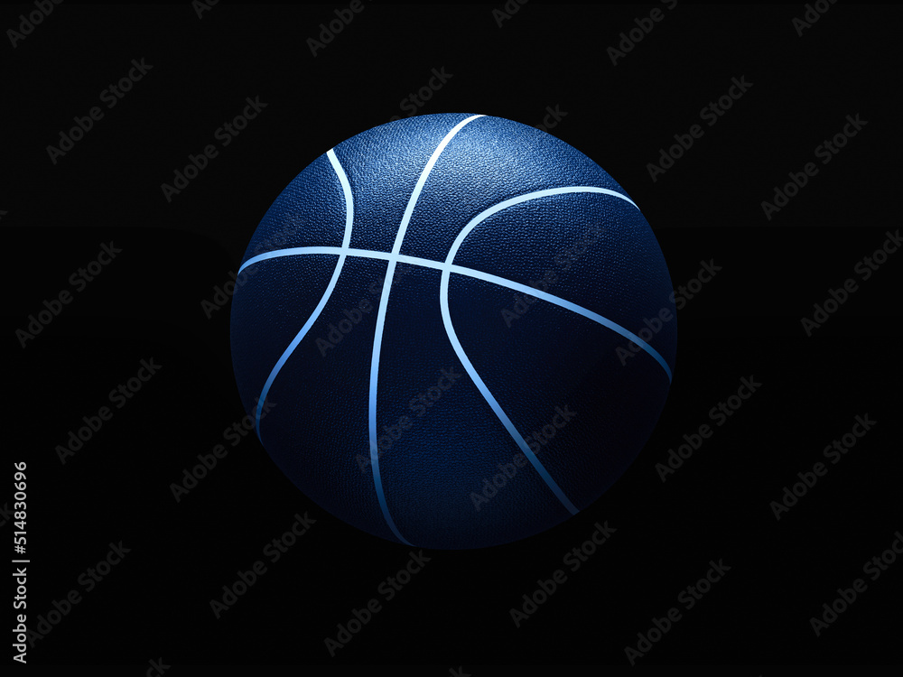 3D rendering of basketball ball against black background. Graphical element with abstract concept of sport equipment