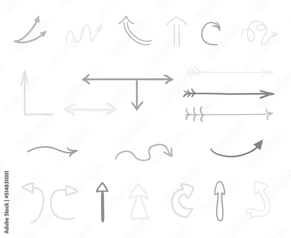 Hand drawn infographic elements on white. Abstract arrows. Line art. Set of different signs. Black and white illustration. Doodles for artworks Hand drawn infographic elements on white. Abstract arrows. Line art. Set of different signs. Black and white illustration. Doodles for artworks