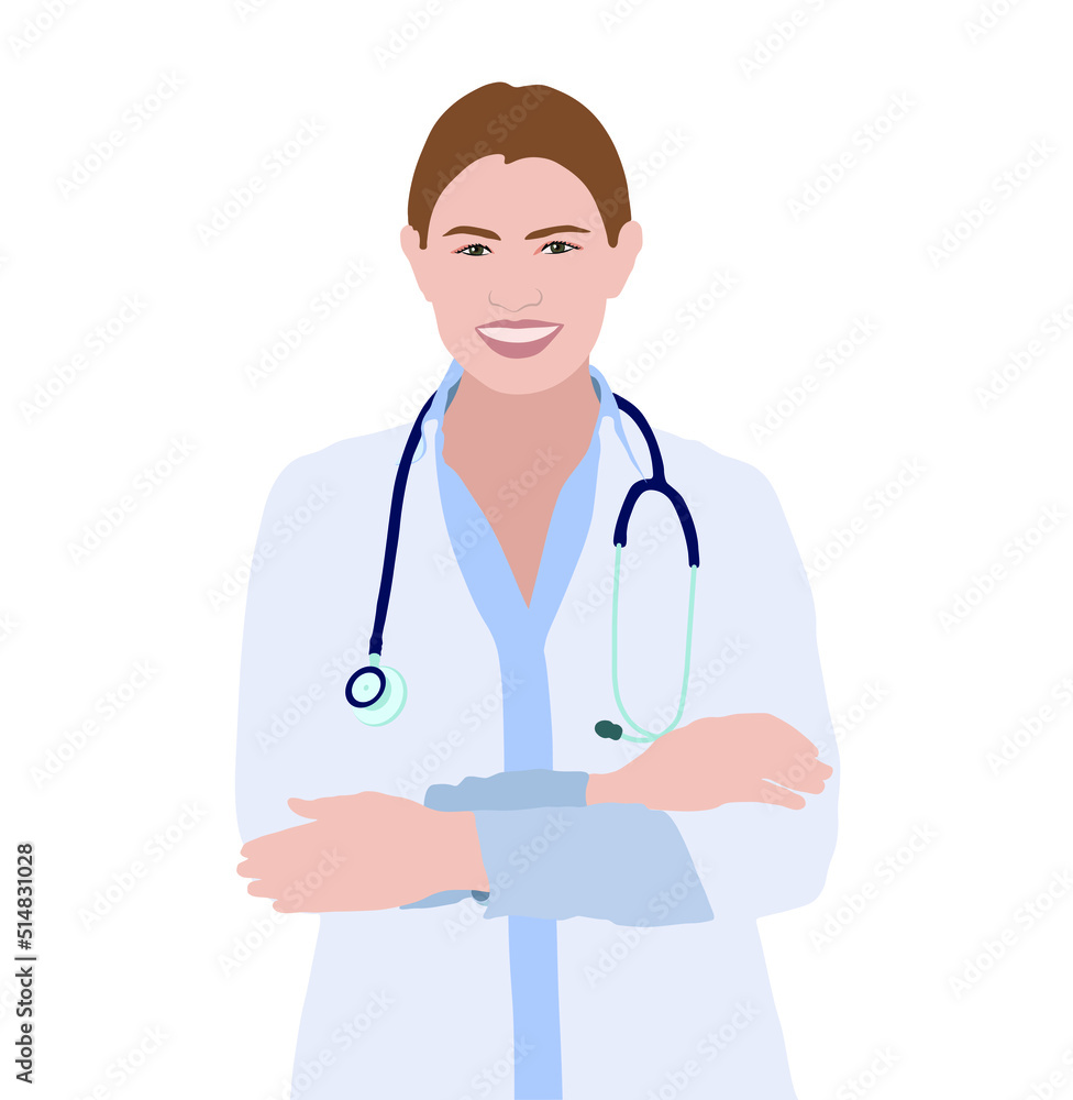 Doctor with stethoscope on white background. Vector illustration