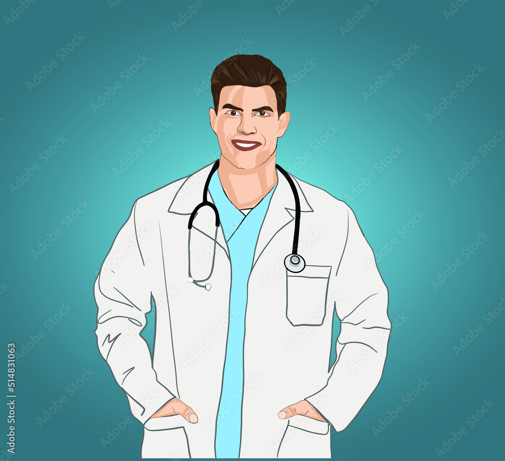 Doctor with stethoscope on blue background. Vector illustration Doctor with stethoscope on blue background. Vector illustration