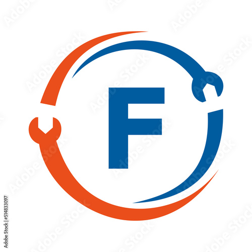 Letter F Repair Logo.  Home Services Tool, Car Repair Logo Template For Business, Company and Construction Industry