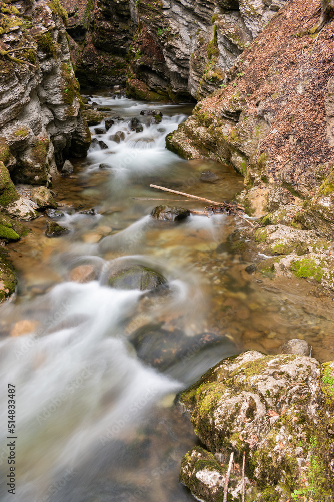 Small river at the Thur waterfalls in Unterwasser in Switzerland