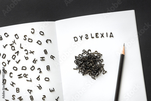 dyslexia word with inverted letters photo