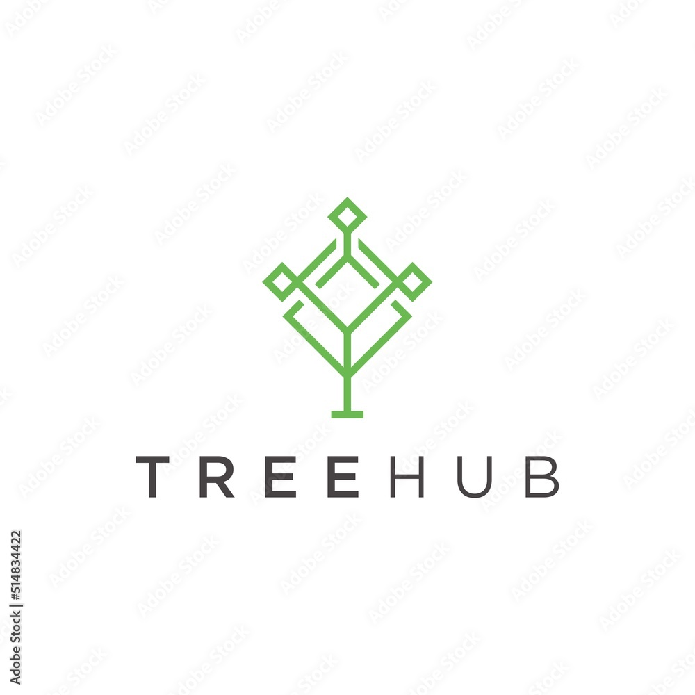 Minimalist technology tree logo vector design