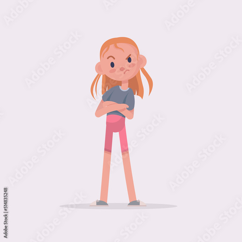 Sad young girl flat vector illustration. Bad mood, melancholy, sorrow, negative emotions concept.