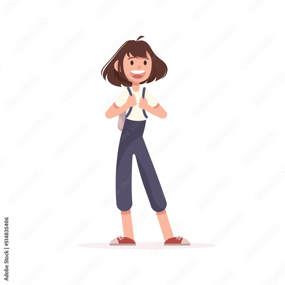 Happy girl go to school and carrying pile of books. Scene of smiling schoolgirl or cheerful student with backpack. Happy girl go to school and carrying pile of books. Scene of smiling schoolgirl or cheerful student with backpack.