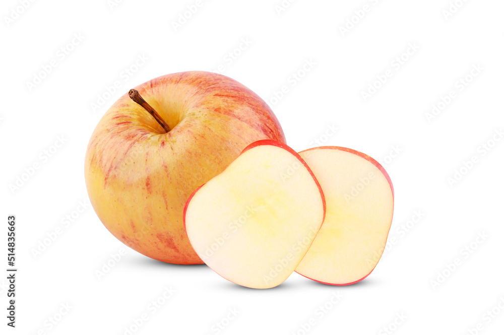 Fresh whole red apple and slices isolated on white background. Fresh whole red apple and slices isolated on white background.