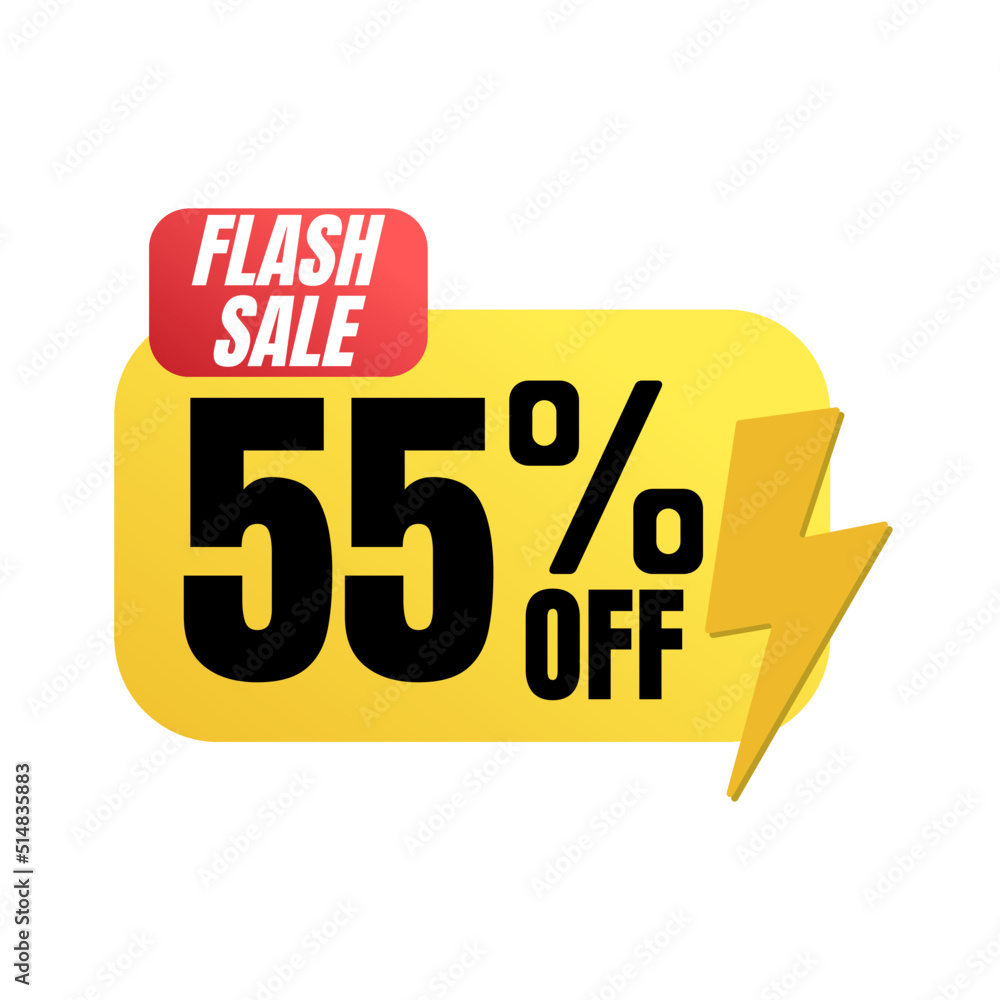 55% percent off(offer), flash sale, yellow and red lightning discount 3D design. vector illustration, Fifty-five 55% percent off(offer), flash sale, yellow and red lightning discount 3D design. vector illustration, Fifty-five