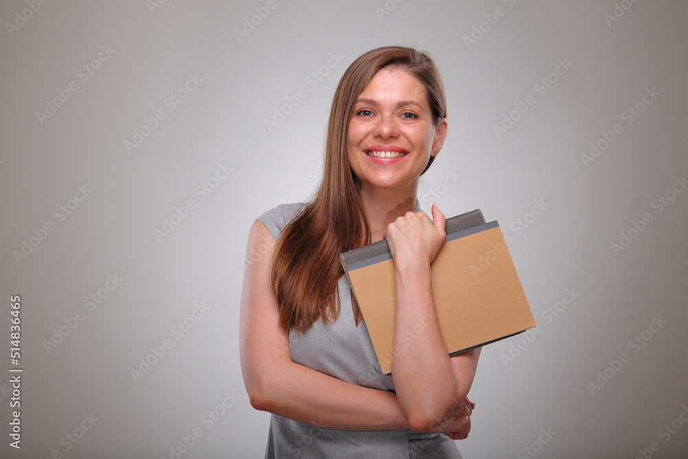 teacher or adult student, Isolated business woman portrait, smiling female business person. teacher or adult student, Isolated business woman portrait, smiling female business person.