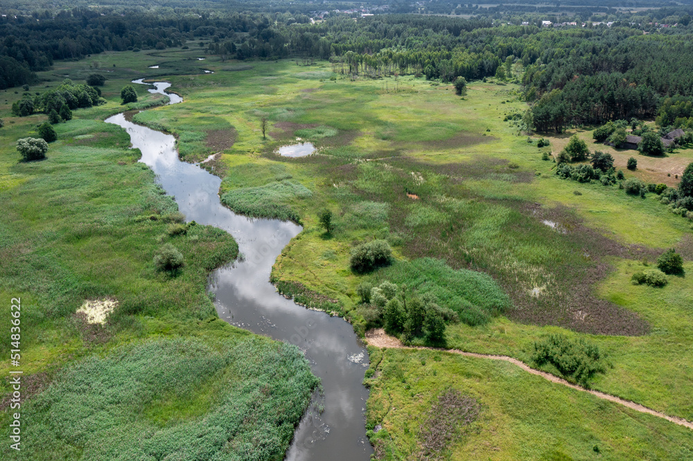 Warta river aerial view, many meanders. Summer time. Jura region near Czestochowa. Silesian Voivodeship. Poland. Warta river aerial view, many meanders. Summer time. Jura region near Czestochowa. Silesian Voivodeship. Poland.