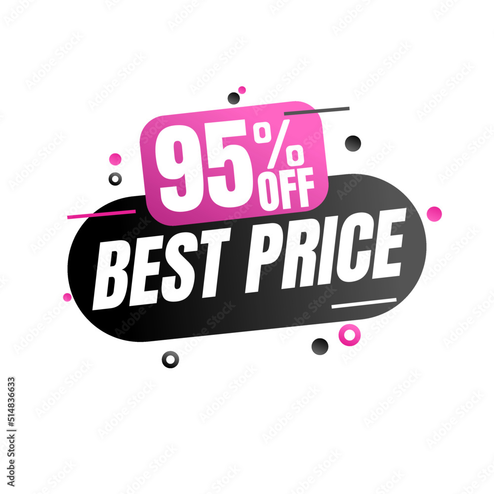 95% percent off (offer), best price, pink and black design, super discount online, vector illustration, Ninety five 